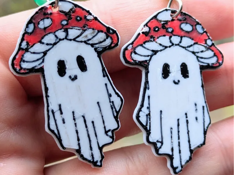 Cute Mushroom Ghost Earrings (flat & double-sided)