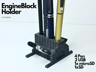 Engine Block Pen Holder (USB,SD,microSD)