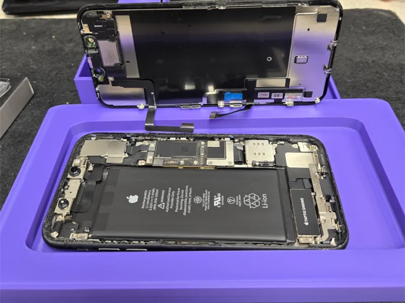 phone repair stand with tool and screw tray