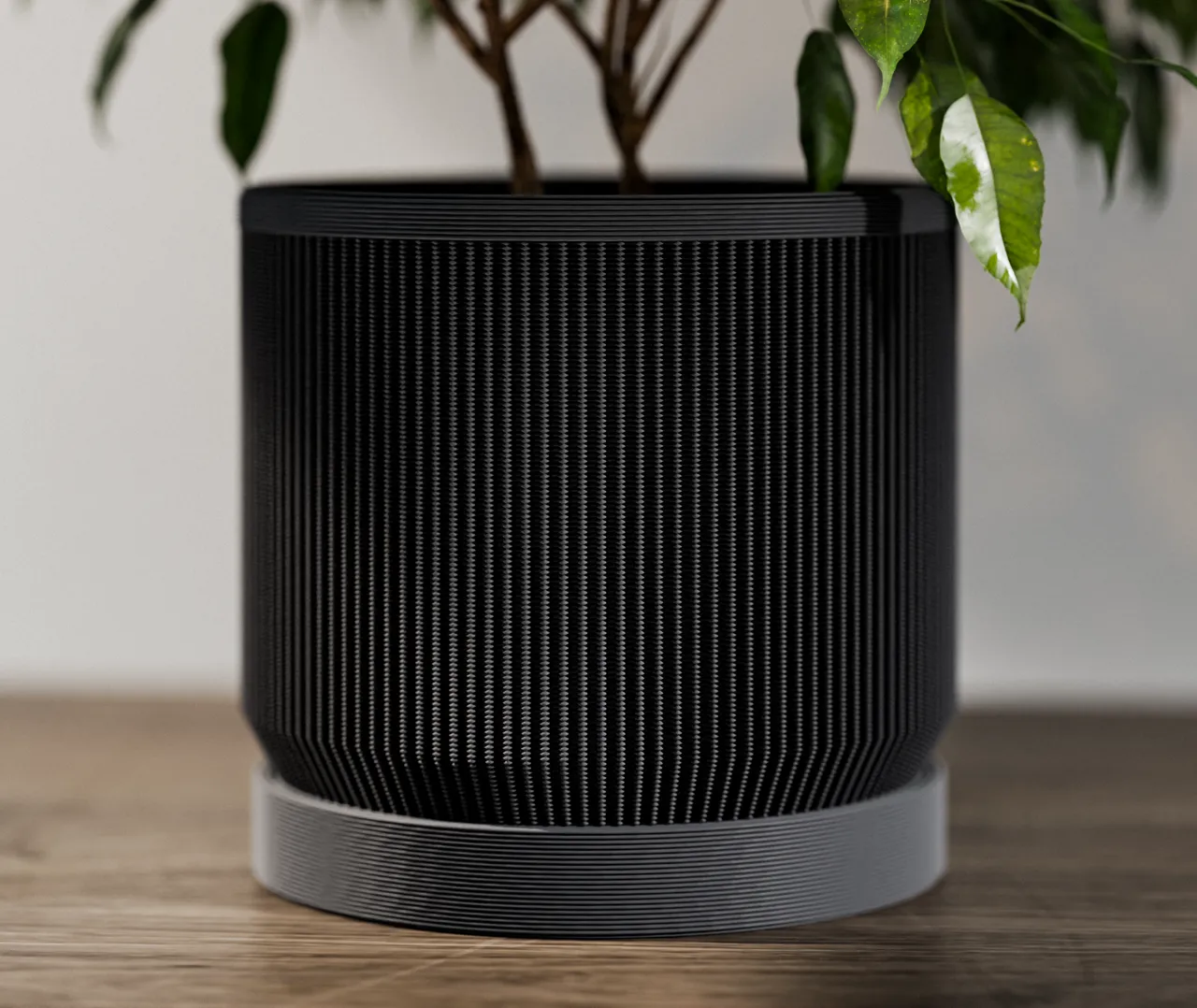 Mid Century Modern Ribbed Planter with Drip Tray view 3