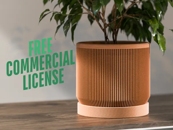 Pot strié mid-century avec soucoupe