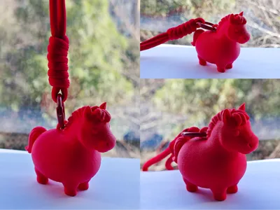 Chubby Pony Keychain - Flocked Surface