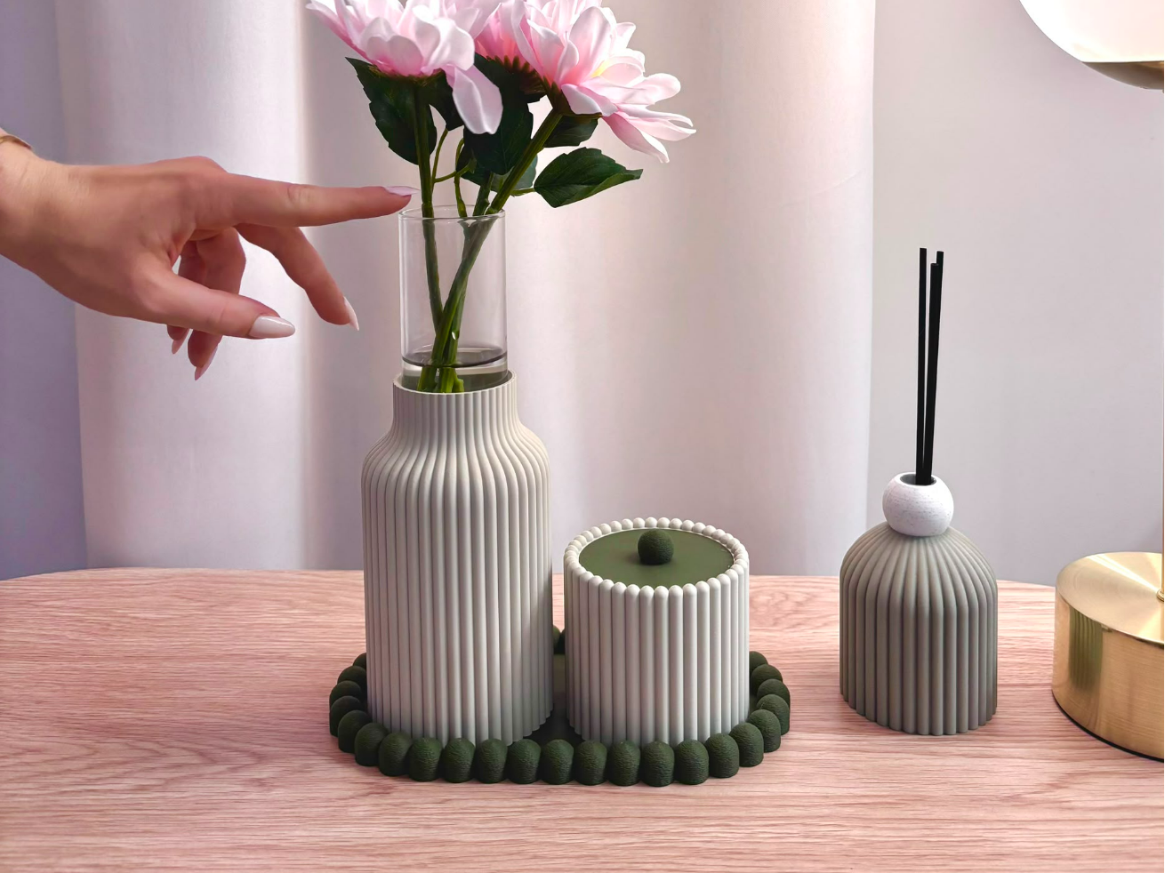 Japandi Ribbed Vanity Set with Tray