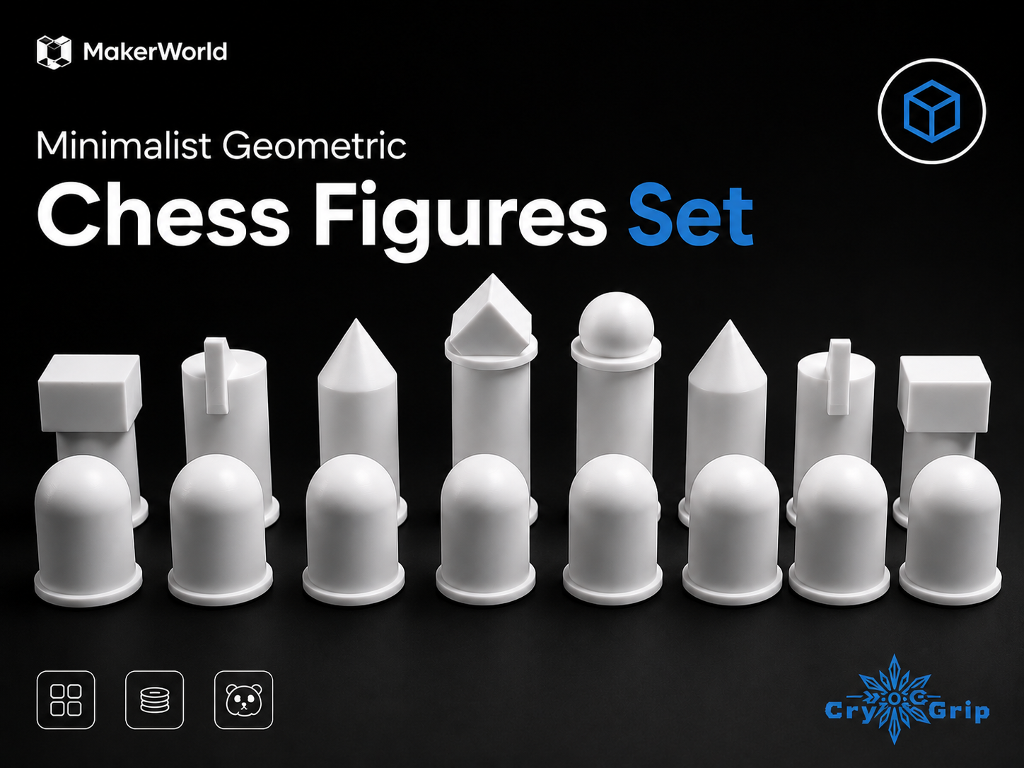 Minimalist geometric chess figures set