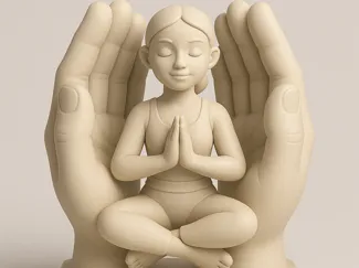 Floating Meditating Between 2 Giant Hands