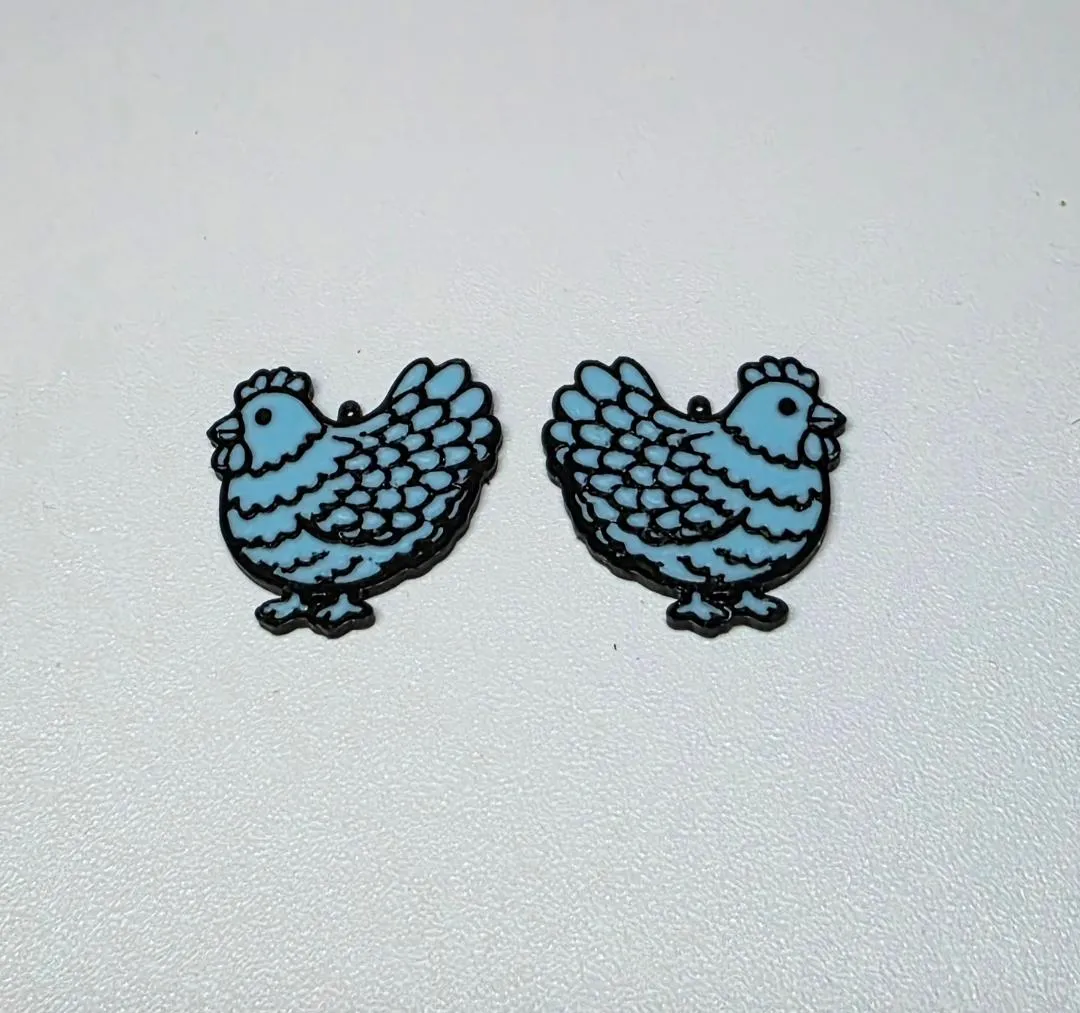 Chicken Earrings (Feathered) view 2