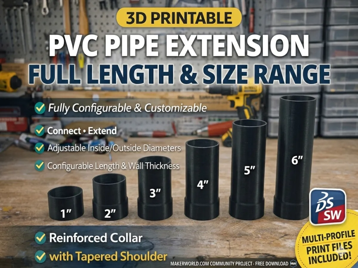 Pvc Extension Kit Universal PVC Pipe Extension – Custom Fit - Free 3D Print Model ...