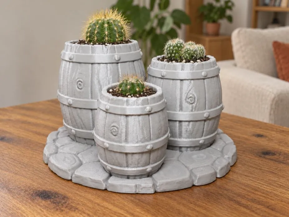 Wooden barrel flower pot - Free 3D Print Model - MakerWorld