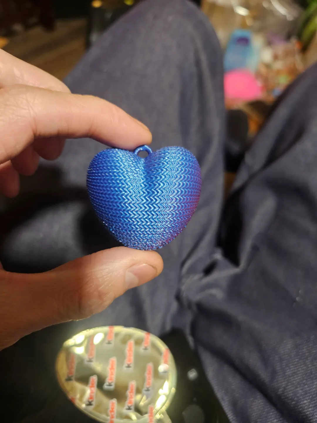 knit heart Valentines fidget Keychain earring view 4