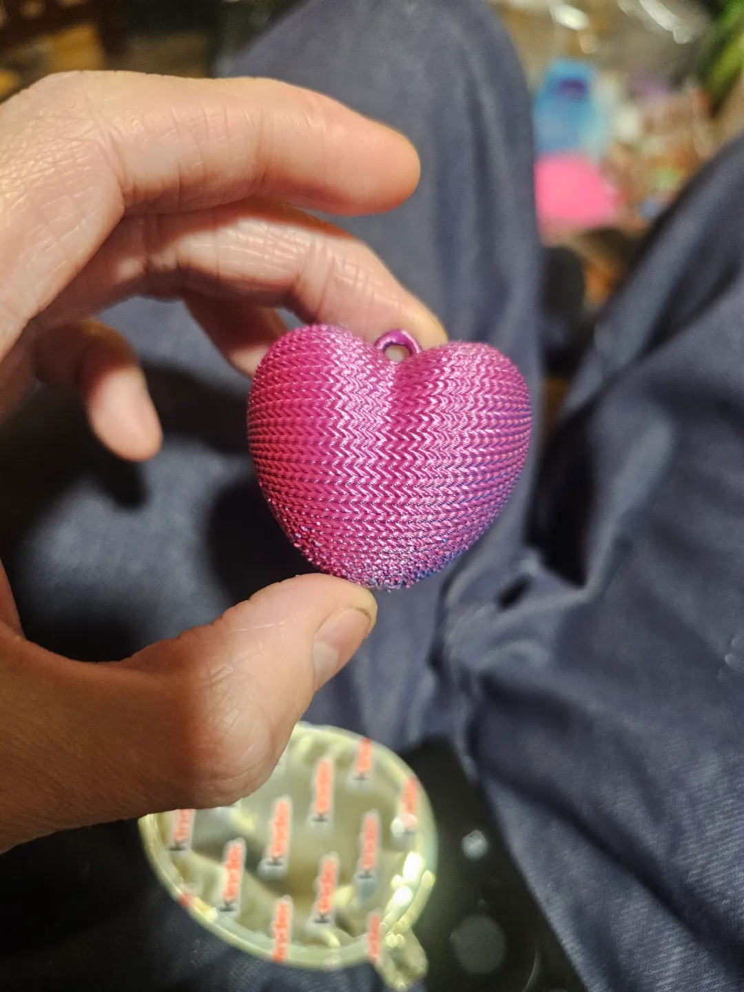 knit heart Valentines fidget Keychain earring view 3