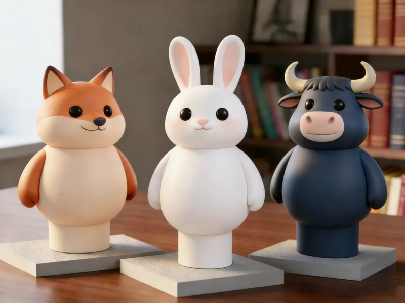 生肖手办灰模 牛 / 狐狸 / 兔 3D 打印模型 可直接打印 支持上色改造