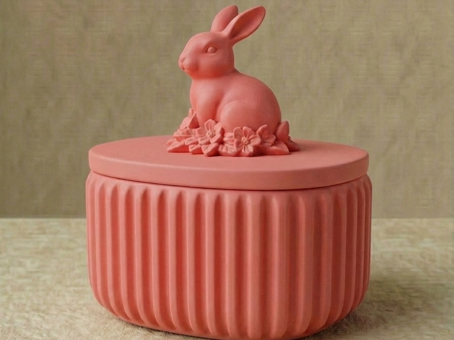 Ribbed Easter Bunny Blossom Trinket Box & Jewelry