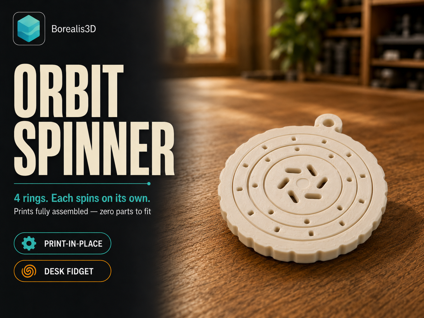Orbit Spinner – 4 Spinning Rings – Print in place