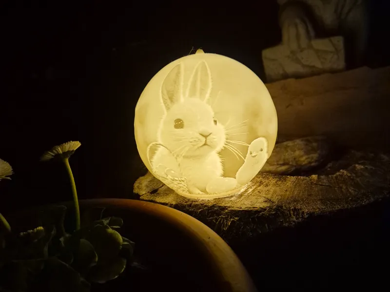 Hase mit Küken Kugel Lithophane Ostern