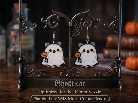 Pendientes: Ghost-Cat - Spooky Kitty Earrings — referencia de MakerWorld
