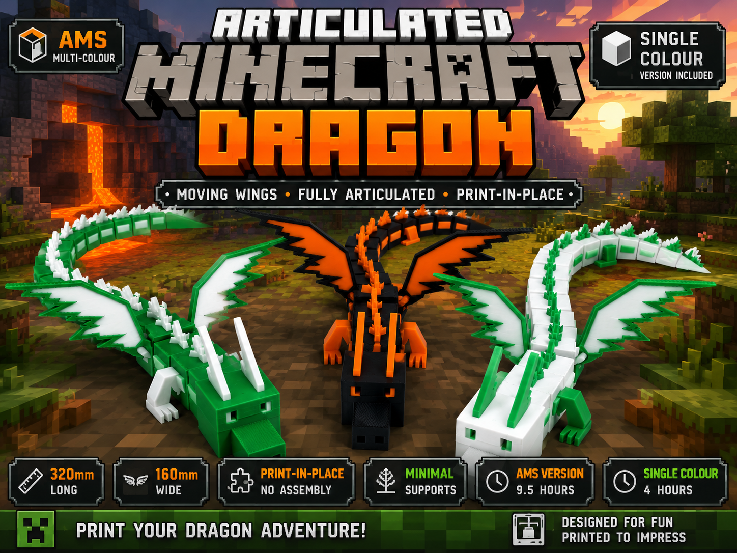 Articulated Minecraft Dragon - 1