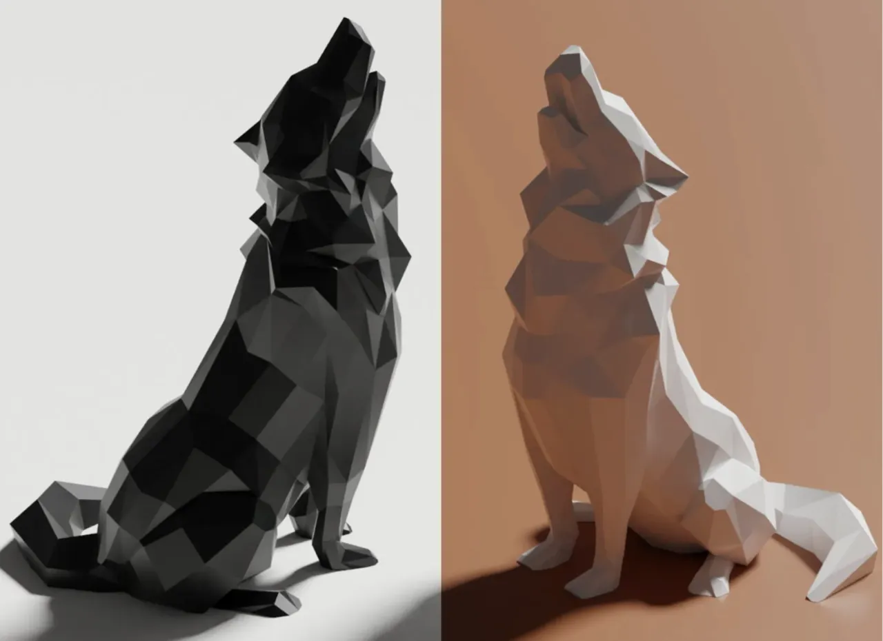 Low Poly Howling Wolf (No Supports) view 3
