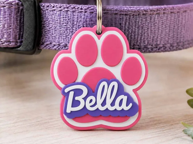 Paw print tag with name Bella