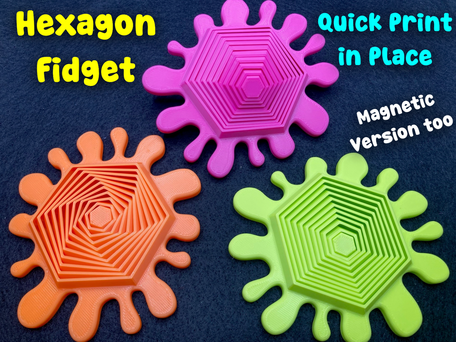 Splat Hexagon Fidget Toy - Print in Place ~48 min