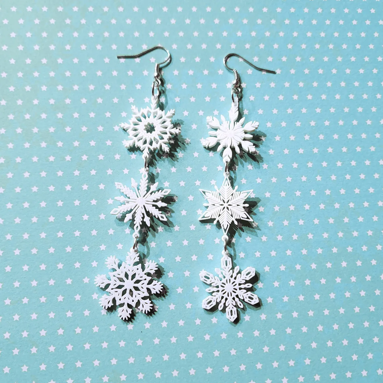 Tiered Snowflake Dangling Earrings view 3