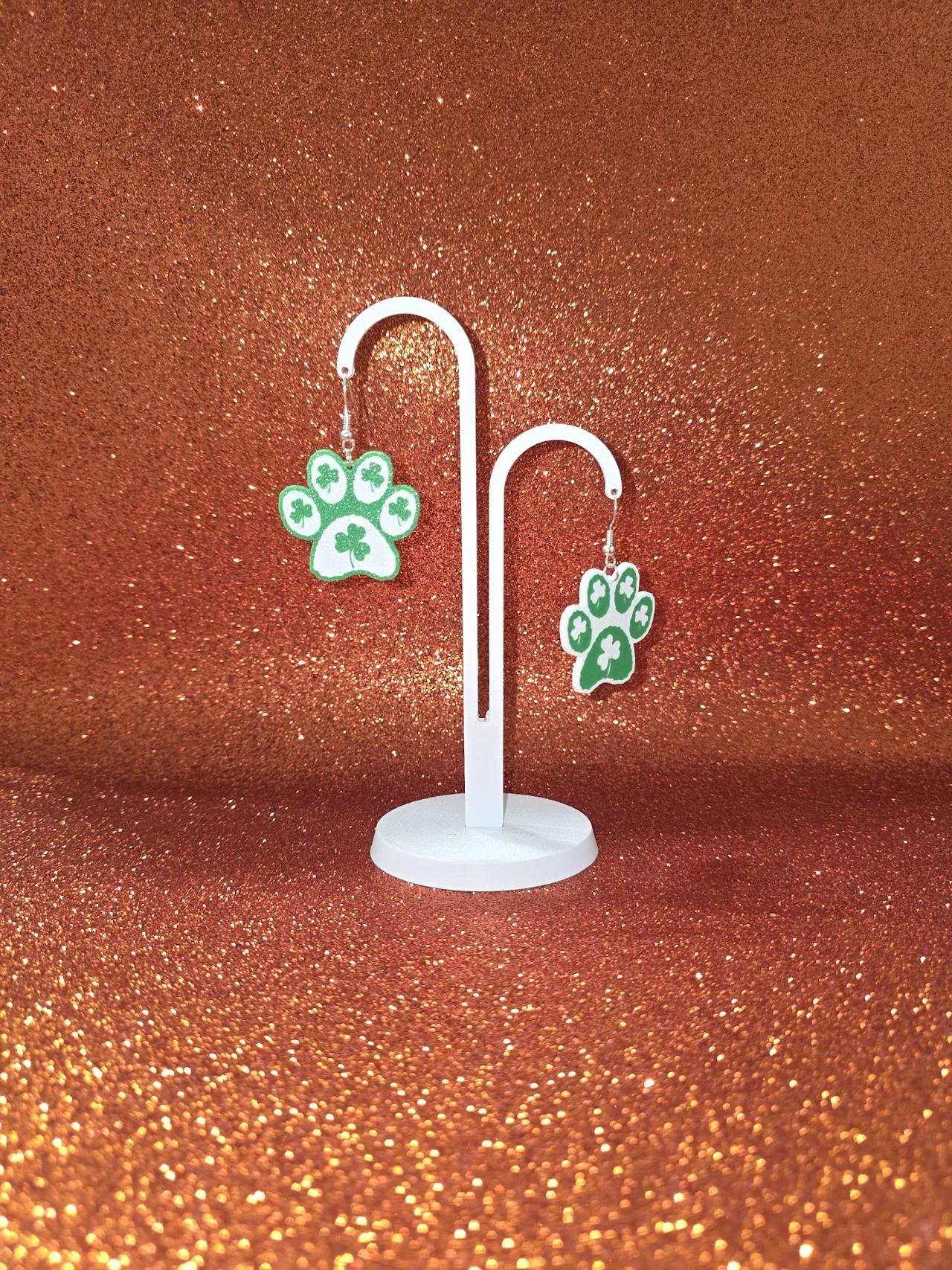 St Patrick day paw earrings view 3