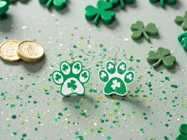 St Patrick day paw earrings