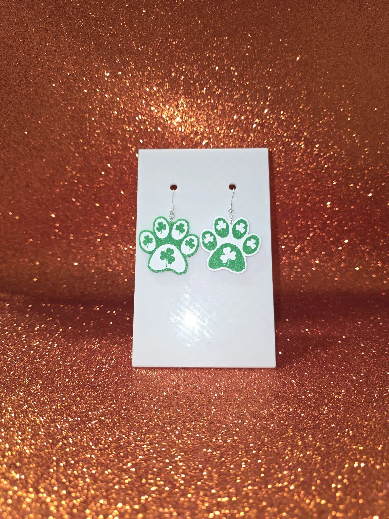 St Patrick day paw earrings view 2