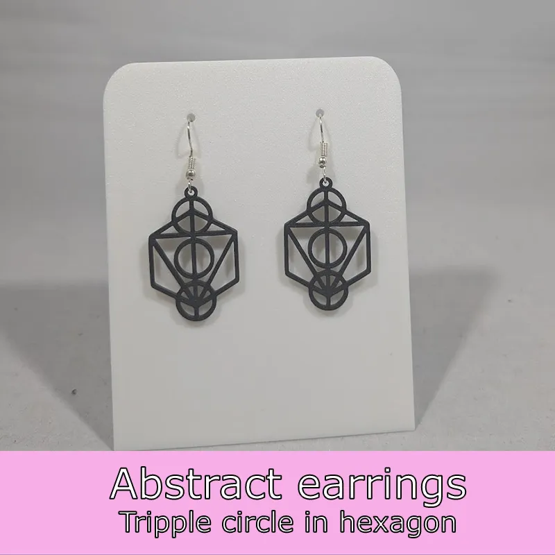 Abstract earrings - tripple circle in hexagon view 2