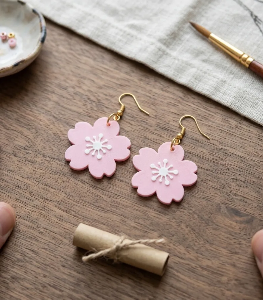 Pendientes elegantes con diseño de flor de cerezo view 2