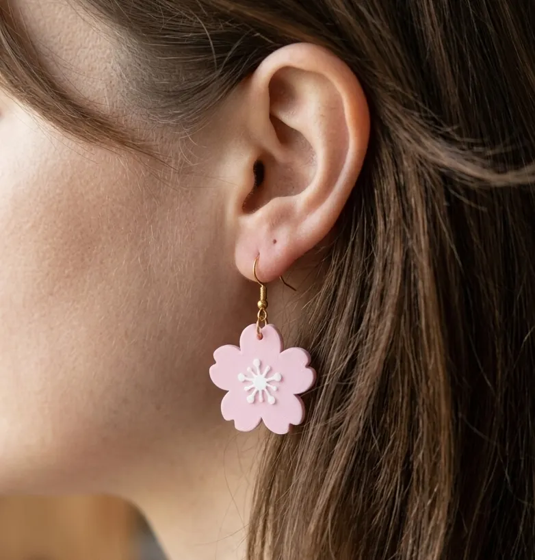 Pendientes elegantes con diseño de flor de cerezo view 3