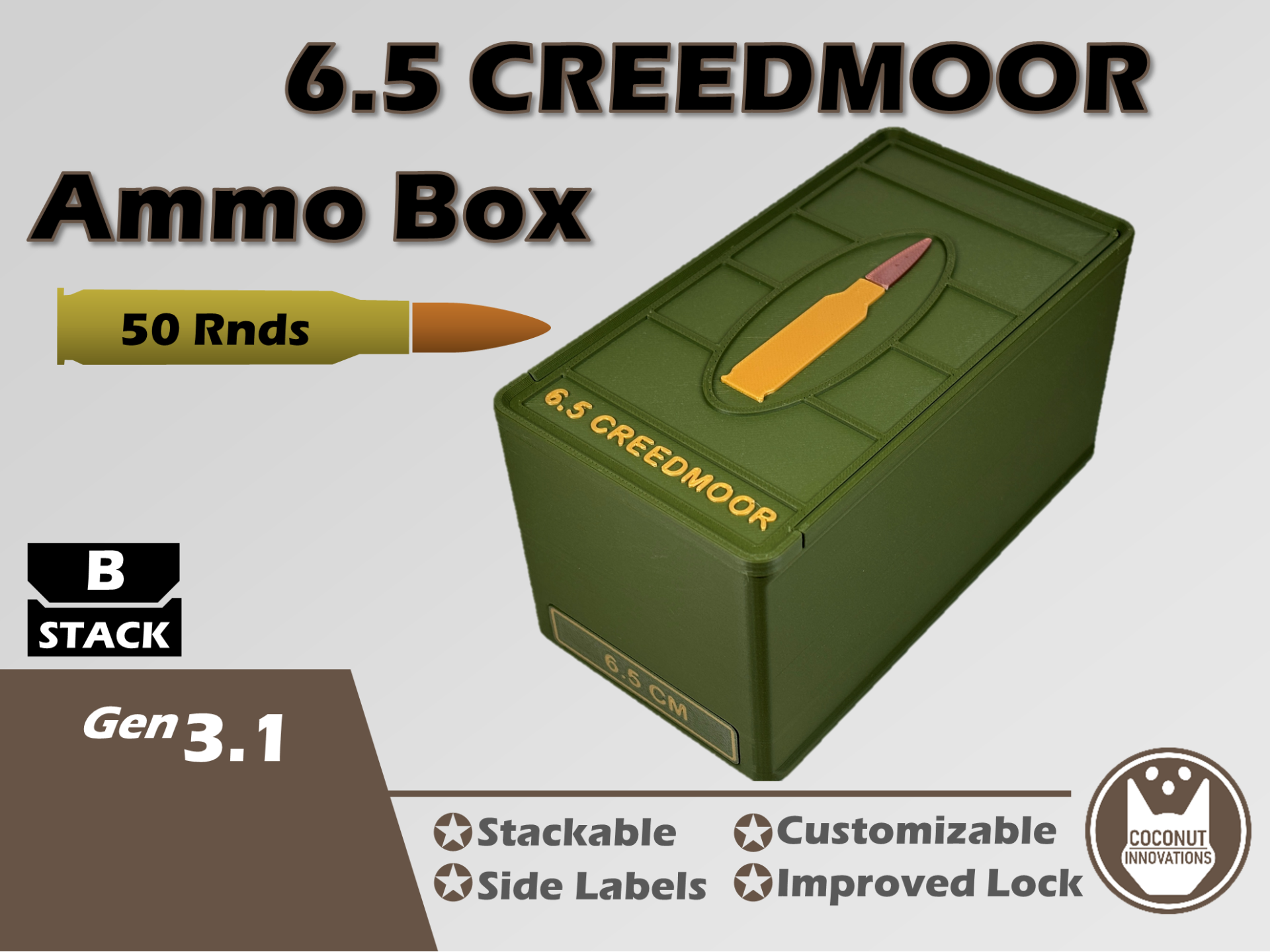 Ammo Storage Box 6.5 Creedmoor 50 Round