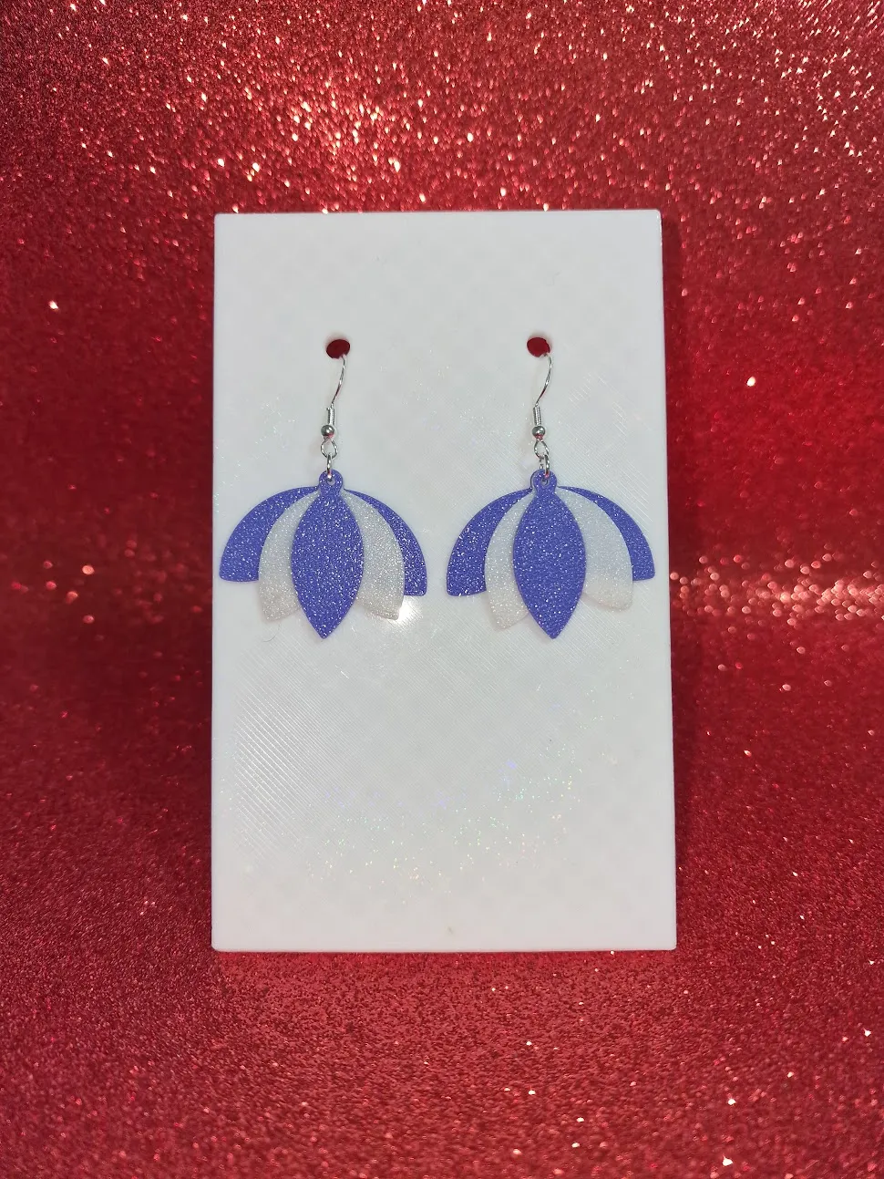 Purple lotus earrings view 2