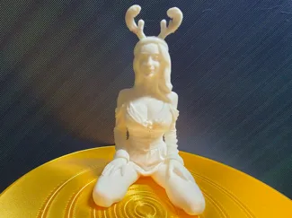 seated woman in Christmas outfit
