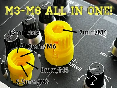 Universal Pocket Socket Wrench / Multi-nut Driver (M3~M8 compatible, EQ Knob Type)