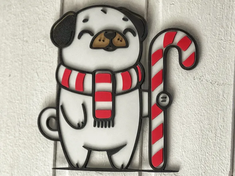 Pug with candycane