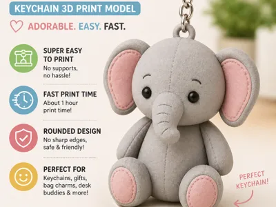 Cute Elephant Keychain Easy Fast Print Model