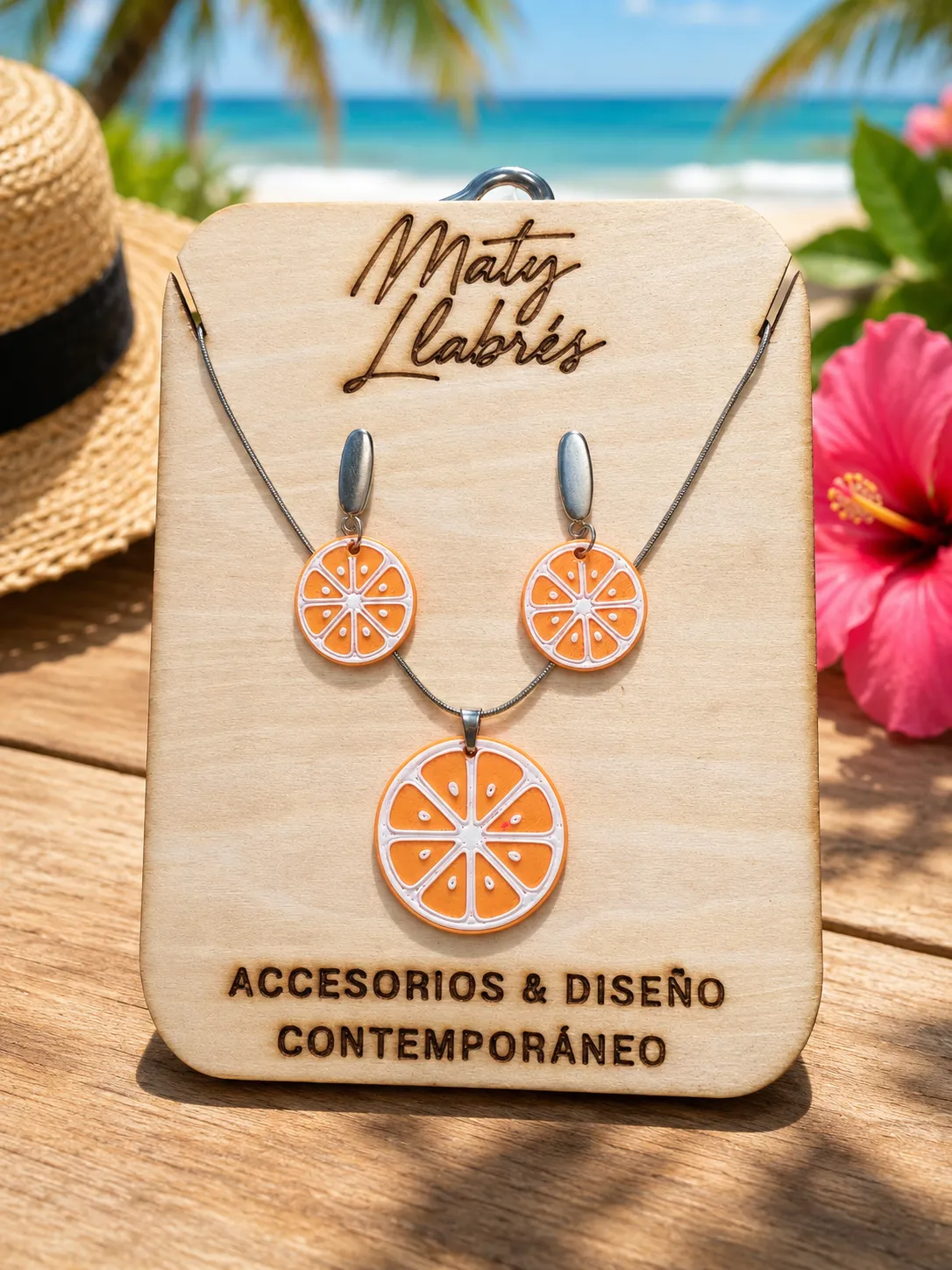 Conjunto pendientes y collar rodaja de naranja view 2