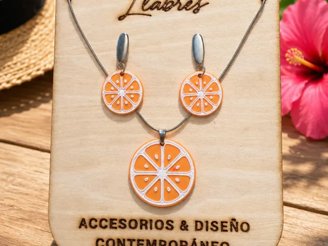 Conjunto pendientes y collar rodaja de naranja