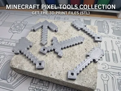 Minecraft Tool Keychain Set - 5 Pixel-Art Tools