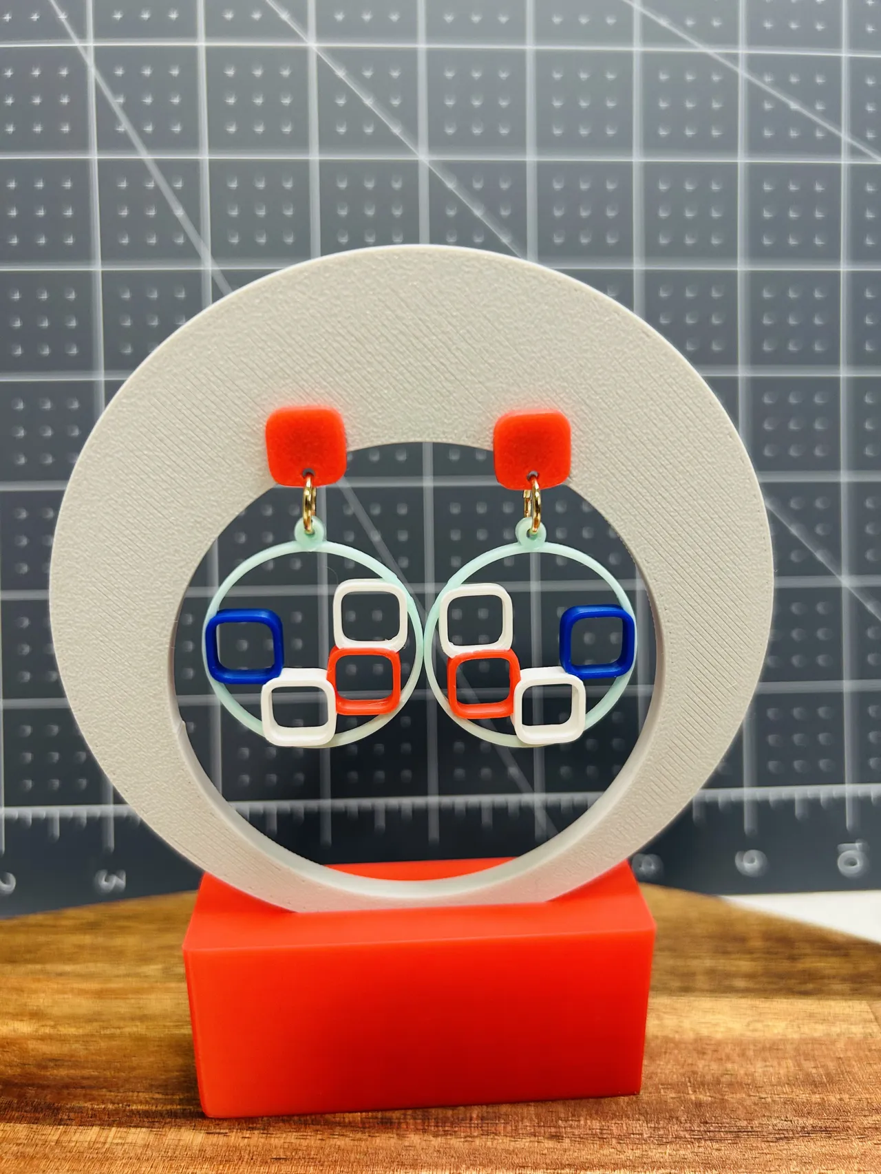 varying height geometric earrings view 2