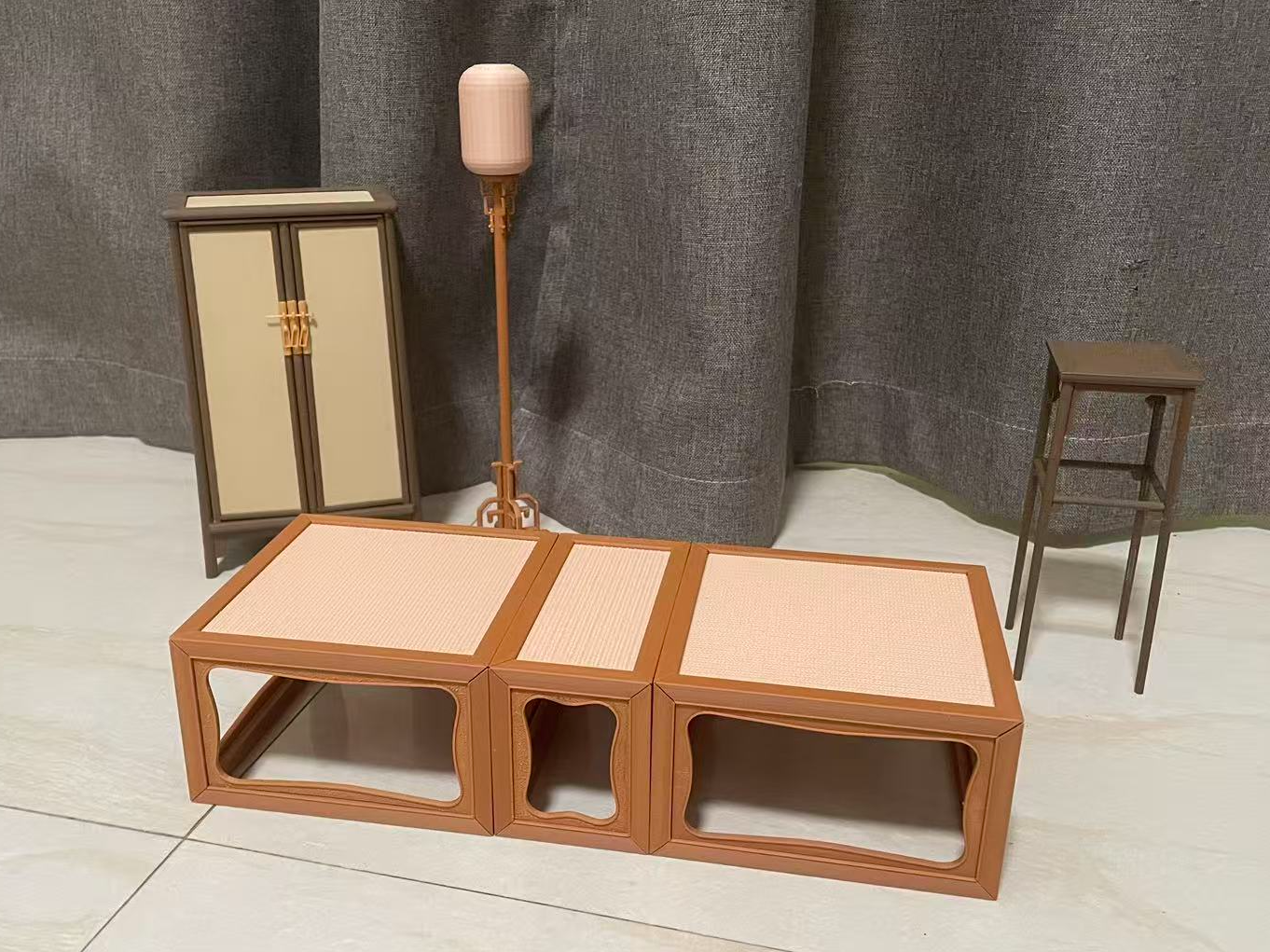 Miniatura 1 do modelo 3D 古人的”模块化“家具：四面平组合座榻，1：6比例模型