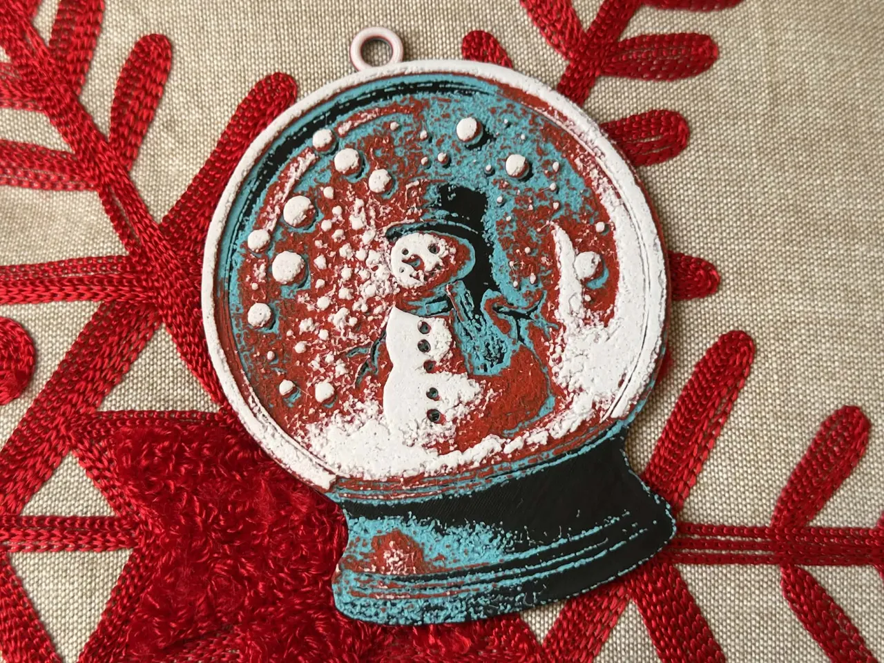 Snowman Snow globe Ornament and Earrings view 2