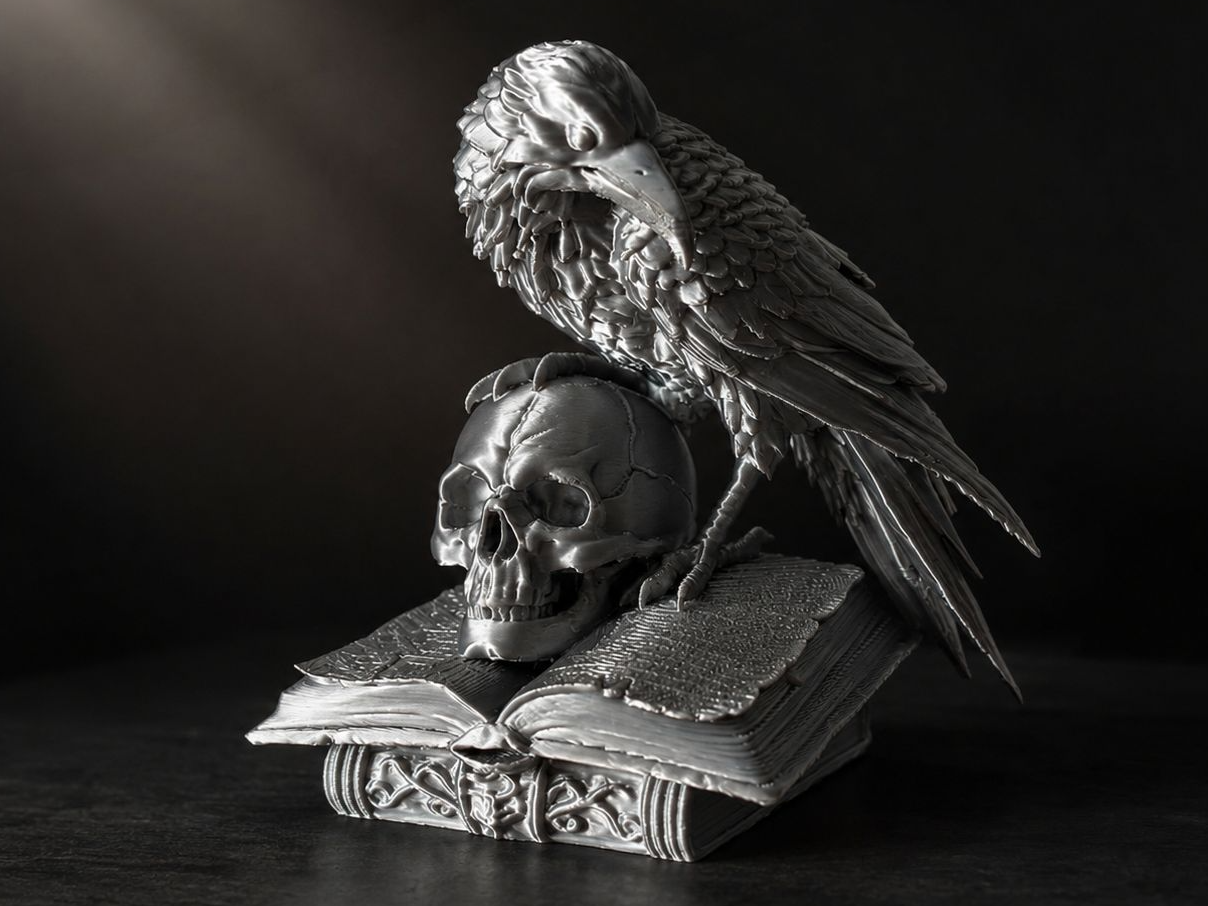 Raven of Wisdom – Gothic Skull & Ancient Book 