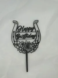 Décor de gâteau fer à cheval « Happy Birthday » et fleurs — photo 4