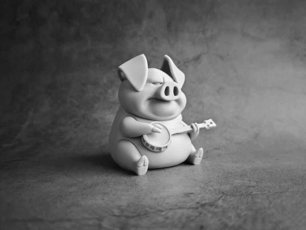 弹班卓琴的小猪 有趣办公桌玩具摆件