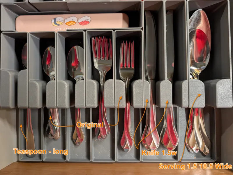 Gridfinity bins knives, teaspoons kitchen utensils