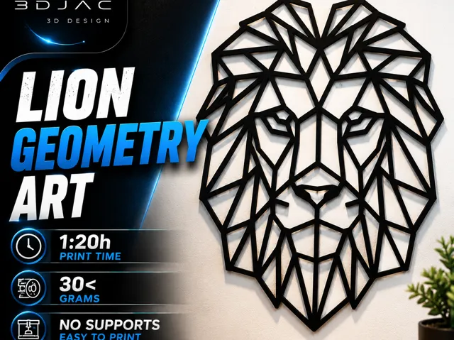 Low Poly Geometry Line Lion Wall Art
