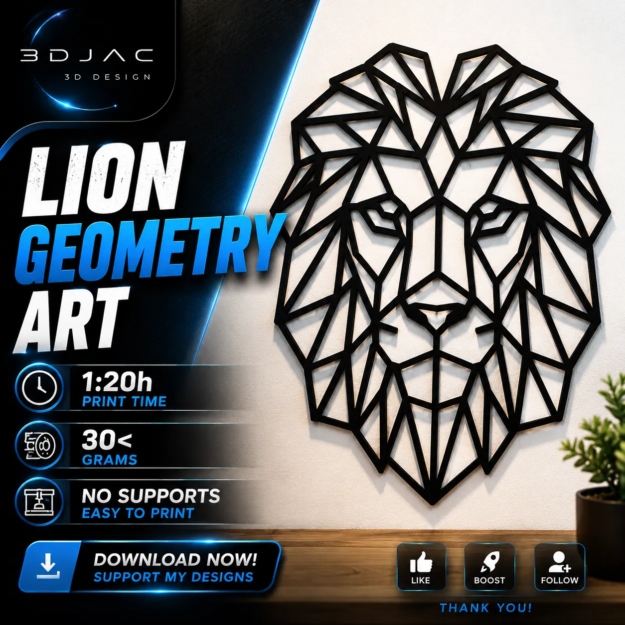 Low Poly Geometry Line Lion Wall Art view 2