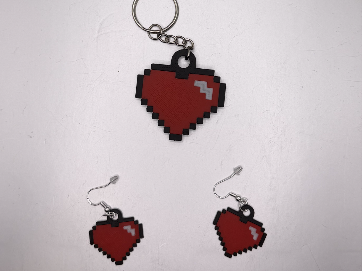 Pixel Heart Earring and Keychain/Bag Tag
