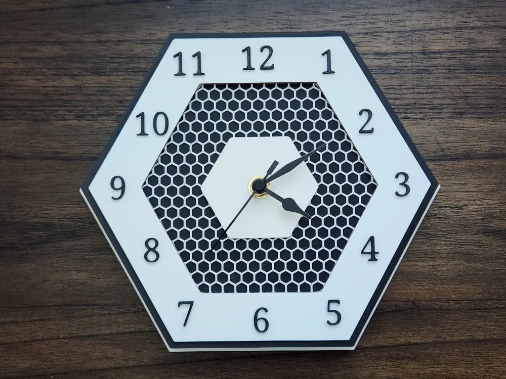 Hex Wall Clock with Geometric Patterns by OminousFyxen3D - MakerWorld